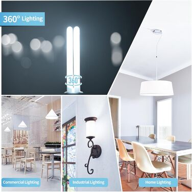 Високоефективна люмінесцентна лампа з низьким споживанням, підходить для кухні, їдальні, офісу, 5pcs G24d-3 2-Pin PLC Tube Lamps 26W, Cool White Light 6500K, 1600LM, 2U Double Rotating Tube