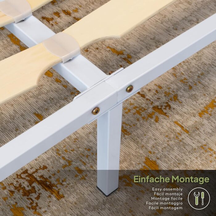 Металеве ліжко i-flair з рейковою основою NAMARA 140x190 см - Висота 28 см, стабільне гостьове ліжко з місцем для зберігання на ніжках, підходить для всіх матраців - Біле 140x190 см Біле