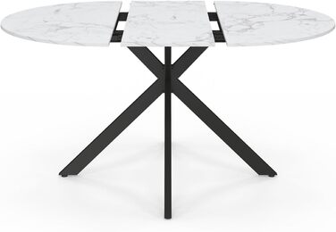 Розкладний круглий обідній стіл ALIX, 4-8 осіб, ніжки-павуки, металевий, чорний, стільниця під мармур, Аляска, 110-150 см