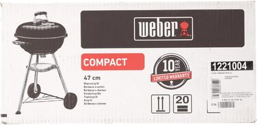 Гриль для вугілля Weber Compact Kettle, діаметр решітки 47 см, решітка для барбекю з порцеляновою емальованою кришкою та чайником,