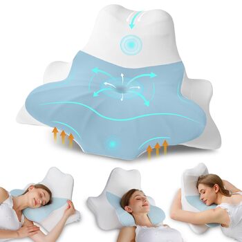 Подушка для шиї з піни з ефектом пам&39яті для сну в шиї та плечах, ергономічна подушка-хмара для сну на спині, боці та животі, подушка для підтримки шийного відділу хребта, універсальна подушка (синя)