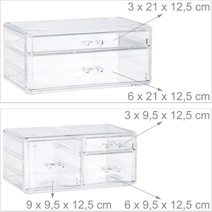 Органайзер для макіяжу Relaxdays з 21 відділенням, косметична вежа для помади, лаку для нігтів, акрилова косметична коробка, прозора