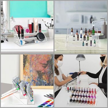 Рівнева полиця-органайзер для лаків для нігтів Kurtzy - акрилова коробка Д23,5 x Ш12,5 x В11,5 см Вміщує до 30 лаків для нігтів стандартного розміру - акрилова підставка для зберігання на столі, письмовому столі або полиці, 3-