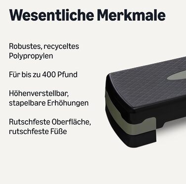 Степер для аеробних тренувань Storeo Basics, регульований степер для дому, 68,58 см, чорний/сірий