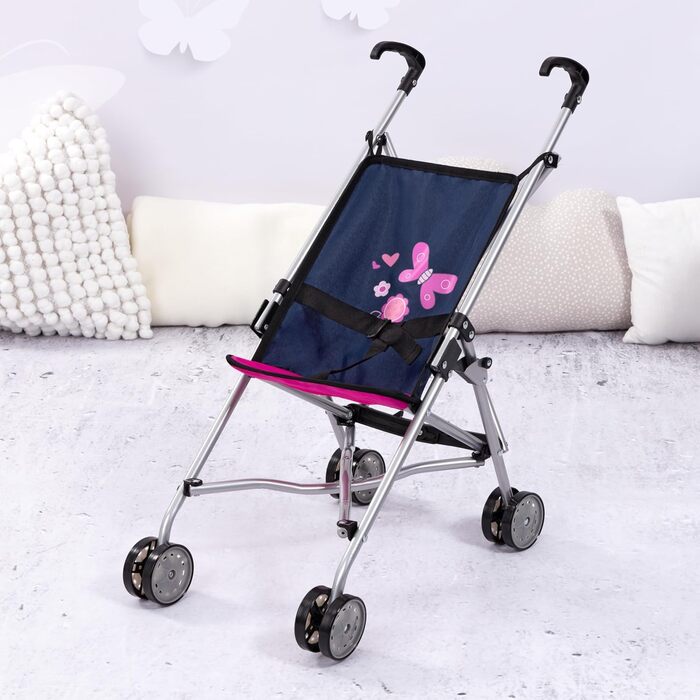 Коляска для ляльок, лялькова коляска, подвійні колеса, ремені безпеки, легко складається, виготовлена з металу, 30113AA