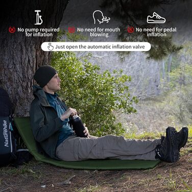Самонадувальні килимки для сну Naturehike - міцний кемпінговий матрац товщиною 5 см, який можна з&39єднувати з кількома легкими спальними килимками для наметів, гамаків, походів, сімейного кемпінгу R-значення 4.8 Зелений