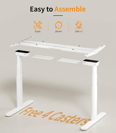 Каркас столу MAIDeSITe EL2 Plus Art з регульованою висотою та овальною конструкцією ніжок, електричний двомоторний каркас столу з регулюванням висоти від 62 до 125 см, 4 елементи керування пам&39яттю, стіл з регульованою висотою, білий