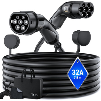Зарядний кабель Tera EV Тип 2 22KW 32A 7,5-метровий 3-фазний тип 2 до типу 2 Mennekes IP55 Швидка зарядка Зарядний кабель електром