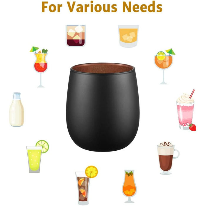 Мл Келихи для джину Чорні матові склянки для пиття Набір з 2 склянок для води з рожевим золотом Миготлива внутрішня стінка, бороси