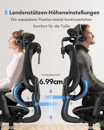 Ергономічне сітчасте офісне крісло HUANUO, стілець з високою спинкою та регульованою поперековою опорою, підлокітники, функція нахилу, сітчасте ігрове крісло для комп&39ютера