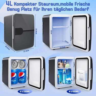 Міні-холодильник 4 літри 2 в 1 з функцією охолодження та обігріву, безшумний портативний холодильник AC12V DC для автомобіля, спал