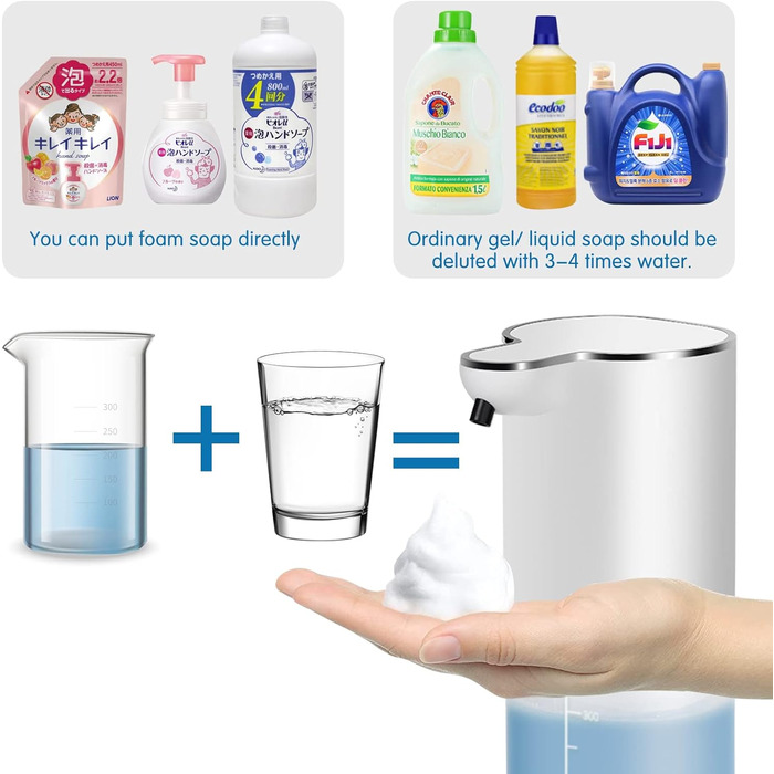 Автоматичний настінний дозатор мила AIBISTAR, індуктивний безконтактний дозатор рідини на 400 мл, регульований перемикач на 4 пере