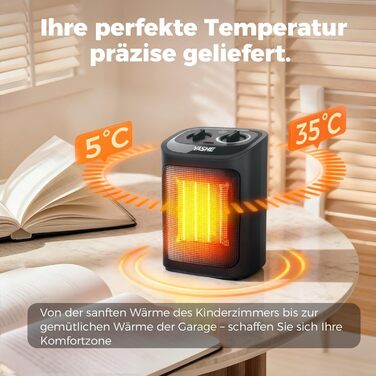 Електричний радіатор YASHE потужністю 1500 Вт, керамічний вентилятор-обігрівач PTC з термостатом, 2 режими нагріву режим вентилятора, захист від перекидання та перегріву, компактний електричний обігрівач для дому та офісу