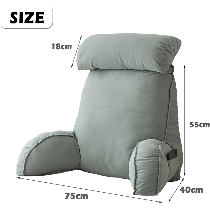 Велика подушка для читання для дивана, крісла, ліжка, підлокітника, м&39якої подушки, подушки для підтримки попереку, спинки, подушки для відпочинку, подушки для талії, подушки для підтримки спини та читання, 75 x 40 x 55 см, сірий 2 75*40*55 см сірий