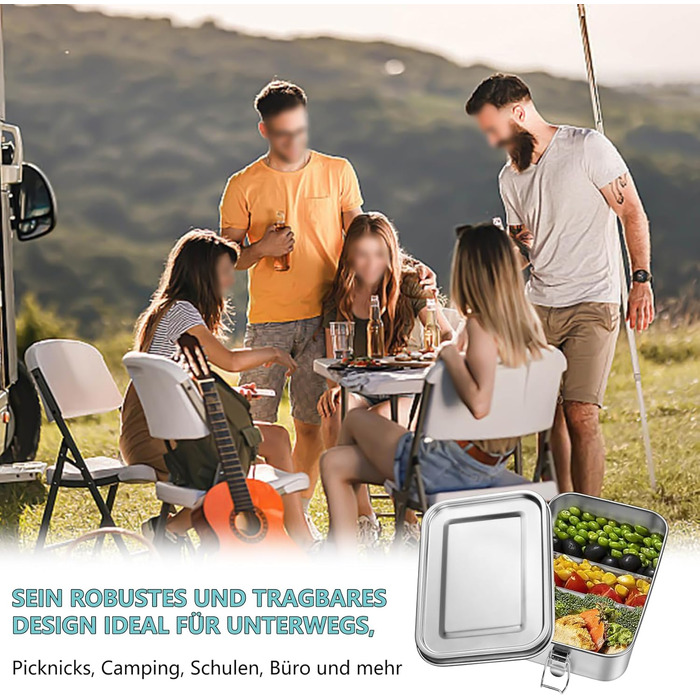 Ланчбокс Onader з роздільниками, нержавіюча сталь, бенто-бокс для дітей та дорослих, контейнер для перекусу знімною перегородкою для пікніка, школи та подорожей, герметичний та придатний для миття в посудомийній машині - 850 мл