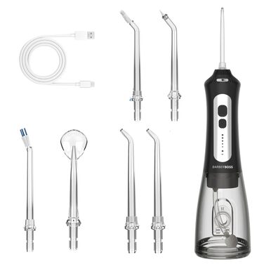 Портативний іригатор для ротової порожнини для дому та подорожей, 5 режимів тиску, 6 насадок, резервуар 300 мл, USB-перезаряджання, водонепроникність IPX7, засіб для чищення зубів та догляду за яснами (для брекетів та загальної гігієни)