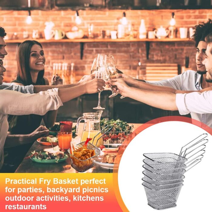 Кошик для смаження Міні-кошик для картоплі фрі з нержавіючої сталі Кошик для картоплі фрі Срібний кошик для подачі картоплі фрі з ручкою Маленький кошик для фритюрниці Кошик для смаження картоплі фрі Креветки Кільця цибулі, 12 шт.