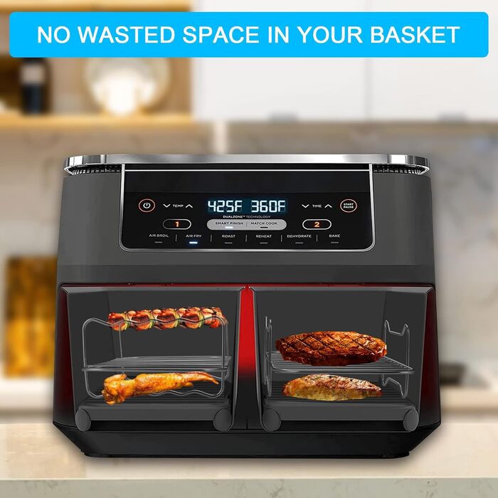 Решітка для гриля Hejo 2 шт. и аерофритюрниці, сумісна з двозонною фритюрницею AF300EU / AF400EU з 4 паличками для гриля 1 масляною щіткою та 1 затискачем для їжі