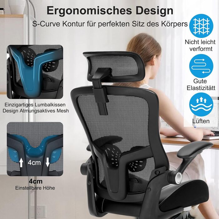 Офісний стілець 180 кг, ергономічний стілець для столу, комп&39ютерний стілець, обертовий стілець, офісні стільці, сітчастий стілець з регульованим підголівником, поперековою опорою, відкидними підлокітниками та латексною подушкою сидіння