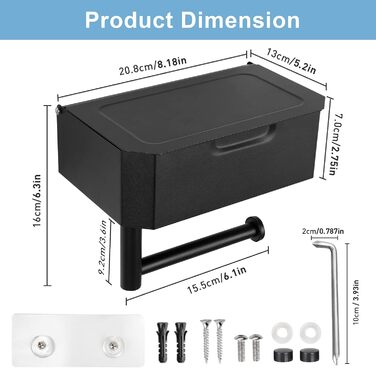 Тримач для туалетних рулонів без свердління, чорний тримач для туалетних рулонів з коробкою для вологих серветок, тримач для туале
