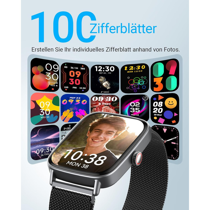 Розумний годинник для чоловіків та жінок з функцією телефону, фітнес-годинник 1,85 дюйма, понад 100 спортивних режимів, фітнес-трекер з моніторингом серцевого ритму/SpO2/сну, крокомір, водонепроникний спортивний годинник IP68 для iOS та Android, металевий