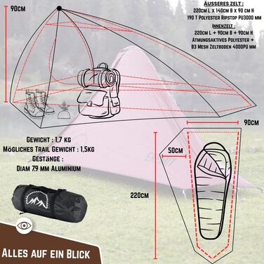Намети GOALPINE для 1 та 2 дорослих Водонепроникність 4000 мм Маленький розмір у упаковці Для піших прогулянок, альпінізму та велотуризму Ультралегкі 3-4 сезони Швидке встановлення 1P Eremit - Коричневий