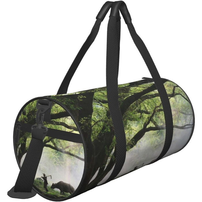 Спортивна сумка, дорожня сумка, дизайн старе дерево, тварини, пейзажний принт, сумка на нічліг, чорна, універсальний розмір, дорожня сумка