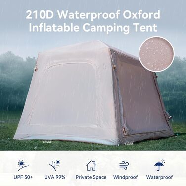 Надувний кемпінговий намет MOPHOTO, водонепроникний, тканина Оксфорд з ручним насосом, просторий, простий у встановленні, надувний кемпінговий повітряний намет для сімейного глемпінгу (2-4 особи)