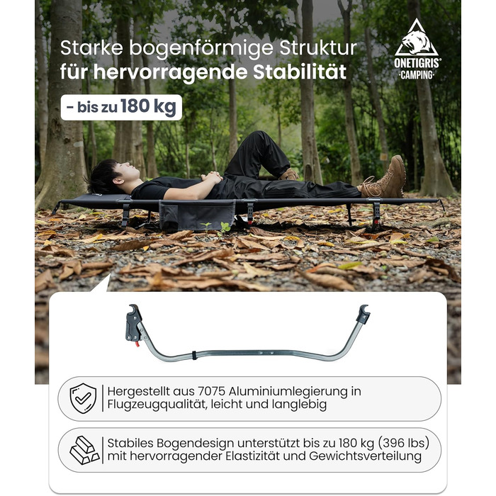 Складане похідне ліжко, портативне кемпінгове ліжко, легке, складне кемпінгове ліжко до 180 кг для намету, для активного відпочинку на природі, для подорожей, саду, офісу (190 70 18 см) сірого кольору