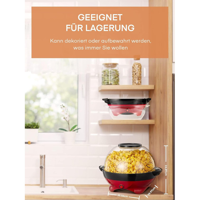 Машина для приготування попкорну - 5.5 л великої ємності - HOUSNAT 800 Вт домашня машина для приготування попкорну з антипригарним покриттям і знімною нагрівальною поверхнею - безшумна та швидка - машина