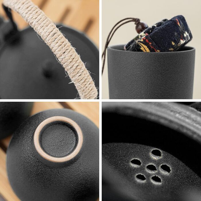 Японський портативний набір для чаювання Fanquare в дорожній сумці, чорний порцеляновий чайний сервіз з чайником, мініатюрний китайський чайний набір для дорослих, подарунок для чоловіків