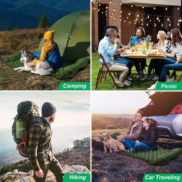 Килимок для сну WANNTS, надлегкий надувний килимок для сну для кемпінгу, вбудований насос, ідеальний для кемпінгу, походів, повітряна подушка, сумка для перенесення, ремкомплект, компактний та легкий килимок для кемпінгу (зелений)