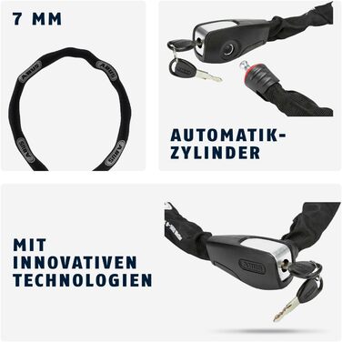 Ланцюговий замок ABUS Steel-O-Chain 8807K Гнучкий велосипедний замок із загартованої сталі Рівень безпеки ABUS 8 Чорний 110 см Одинарний