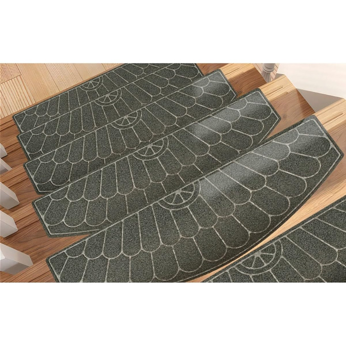 Килимових покриттів для сходів, нековзні, без клею, виготовлені з TPR, із самопоглинаючою основою, накладки на сходинки з напівкруглим візерунком, легко очищаються для гвинтових сходів, безпечні, із загнутими краями, сірі, 5