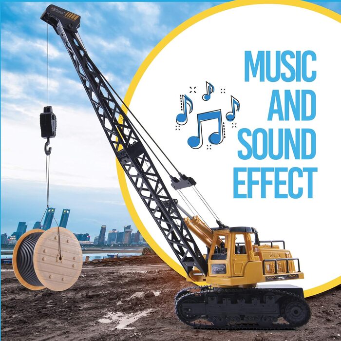 Канальний будівельний кран-трактор Top Race на дистанційному керуванні - для хлопчиків і дівчаток від 3, 4, 5, 6, 7 років, 12-