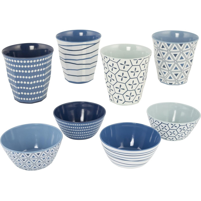Набір посуду для кемпінгу з меламіну Bo-Camp, 16 предметів, синього кольору, з міксом тарілок та чашок