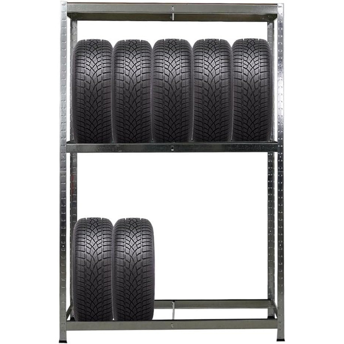 Стелаж для шин PROREGAL Ragnar (ВxШxГ 180x120x40 см) для розміщення до 8 шин на 2 рівнях полиця, вантажопідйомність 265 кг, оцинкований, підходить для майстерень, складів та підвалів.