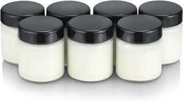 Змінні баночки для йогуртниць, баночки для йогуртів з кришками (7 x 150 мл), підходять для йогуртових машин SEVERIN JG 3516 / JG 3518 / JG3519 / JG 3520 / JG 3521 і JG 3525, чорні, EG 3514