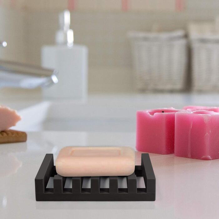 Довговічна силіконова мильниця Topsky 2 шт. з самозливним дизайном для кухні, душової, ванної кімнати (чорна) - зберігайте мило св
