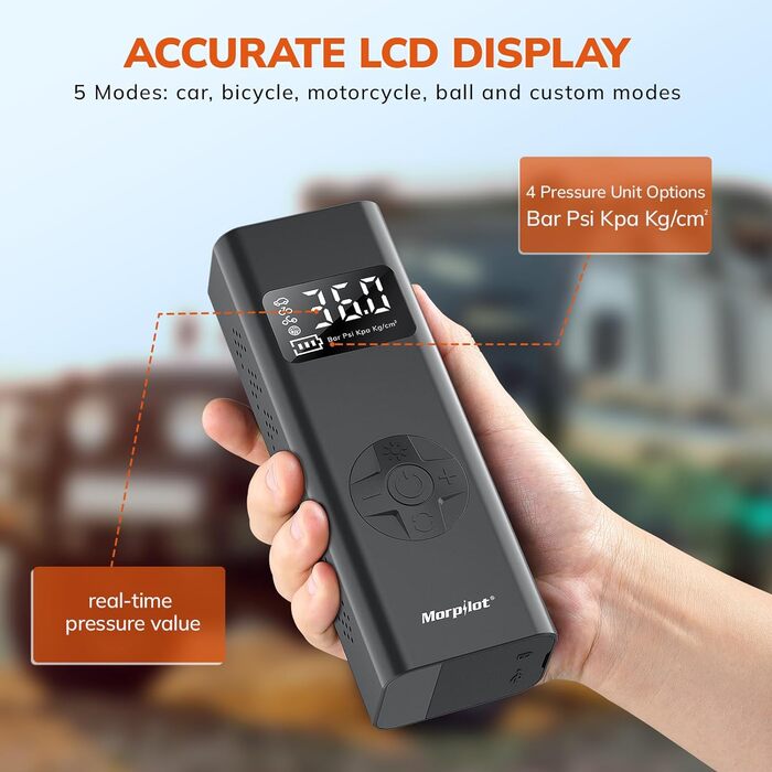 Електричний повітряний насос Morpilot, міні портативний компресор 7800mAh, велосипедний насос електричний з цифровим дисплеєм і ав