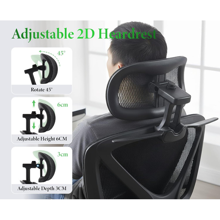Ергономічне офісне крісло, стілець для роботи з функцією гойдання, регульована висота, виготовлений з сітчастої тканини, обертове крісло для навчання, офісу, домашнього офісу, чорний колір