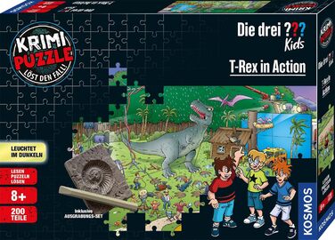 Три слідчі Kids - Crime Puzzle - T-Rex in Action by KOSMOS 680657, 200 елементів, Світиться в темряві, Читання, Пазли, Розгадуванн