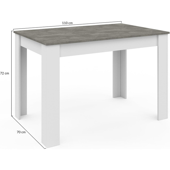Прямокутний обідній стіл ROZY на 4 особи, білий, стільниця під бетон, 110 см