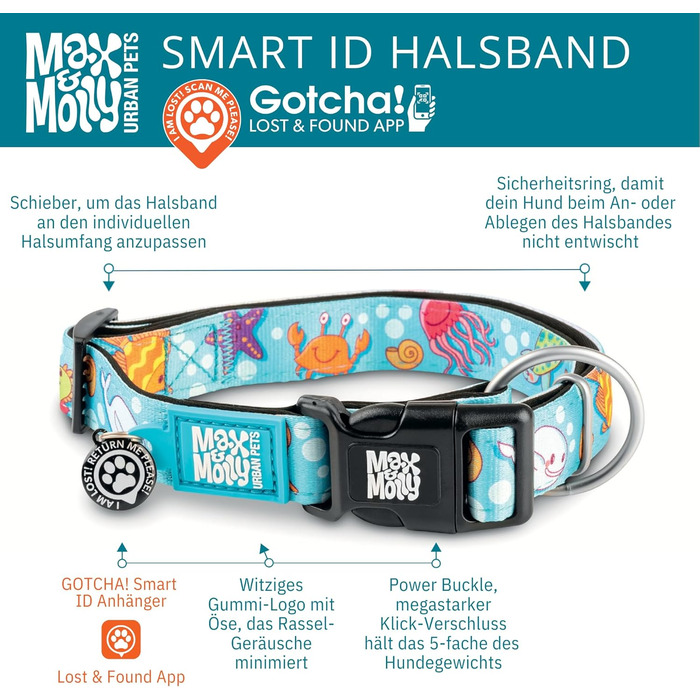 Нашийник для собак з інтелектуальним ідентифікатором, м'який неопреновий нашийник з дизайном для великих собак, водонепроникний, зручний, регульований, Tropical, розмір L