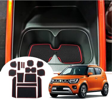 Протиковзкі килимки GAFAT Suzuki Ignis 2017-2023 2024, гумові килимки для центральної консолі автомобіля, килимок для підстаканника, нековзний килимок для зберігання, нековзні килимки з дверним швом, 15 шт. (червоний)