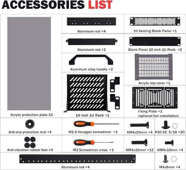 Дюймова серверна шафа, міні-стійка глибиною 200 мм з полицею та заглушкою, для NAS, AV та мережевого обладнання (чорна), 1, 8U 10-