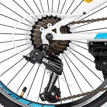 Дитячий велосипед JOYSTAR Lubbock 20 24 дюйми для хлопчиків та дівчаток віком 7-12 років, гірський велосипед хардтейл для дітей з 1/7-швидкісною коробкою передач, білі шиповане покриття, дитячий велосипед білого кольору 20 дюймів з 7-швидкісною трансмісіє