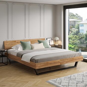 Ліжко Skølm Alver з масиву дерева 180x200 см каркас ліжка з масиву дуба, обробленого олією дерев&39яне ліжко з чорними металевими ніжками високоякісне ліжко з однією опорою для узголів&39я каркас ліжка, що підходить як двоспальне ліжко 180x200 см, узголів