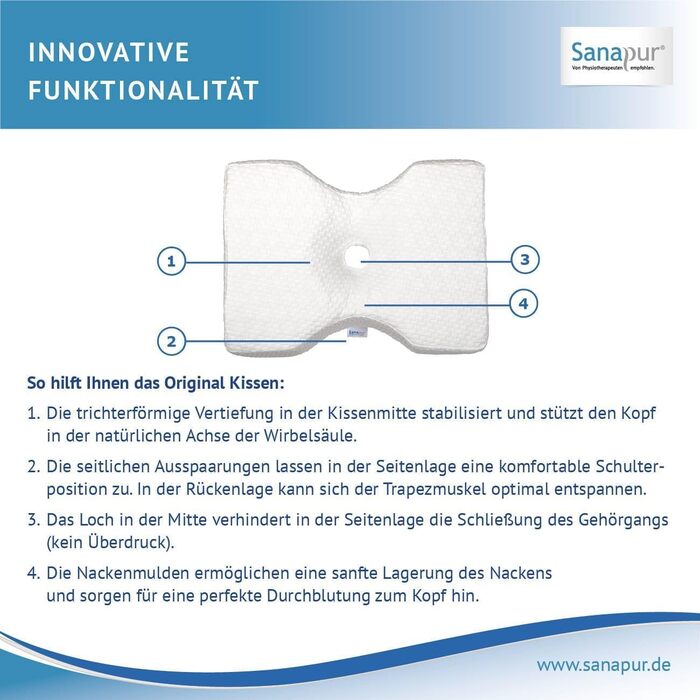 Оригінальна подушка Sanapur 4.0 - Варіант MED - Ортопедична подушка для сну на боці, виготовлена в Німеччині з віскопіни/м&39якої піни