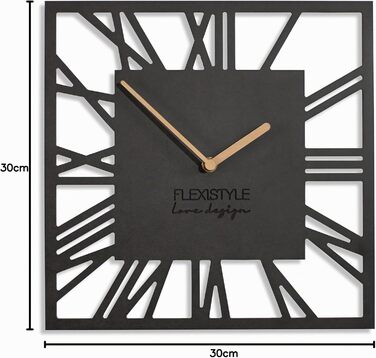 Настінний годинник FLEXISTYLE Piccolo Square в стилі лофт, безшумний, 30 см (чорний)